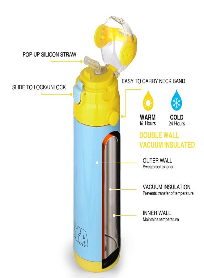 CRYA Kidster Sipper 500ml Stainless Steel Water Bottle for Hot and Cold Beverages for Upto 24 Hours, BPA Free and Leakproof Thermosteel Double Walled Insulated Vacuum Thermos Flask (Sky Blue) - Image 2